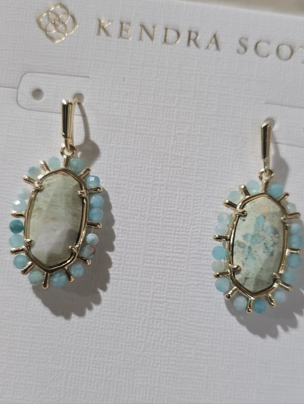 NWT Kendra Scott Dainty Drop Earrings Lightweight Chrysocolla Gold